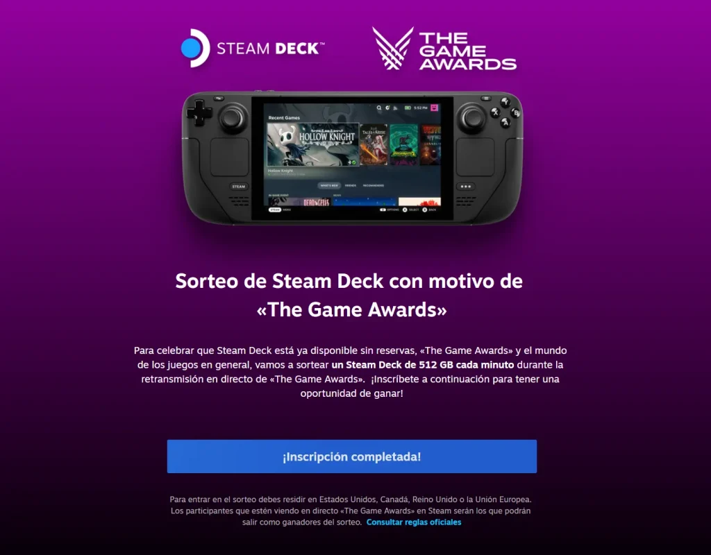 Sorteo Steam Deck Game Awards